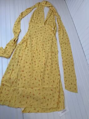 NWT Rumored Sirena Midi Wrap Dress Windswept Floral Halter Slit Womens Size S